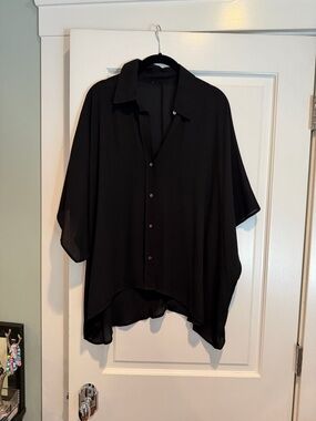 Black Flowing Button-Front Blouse